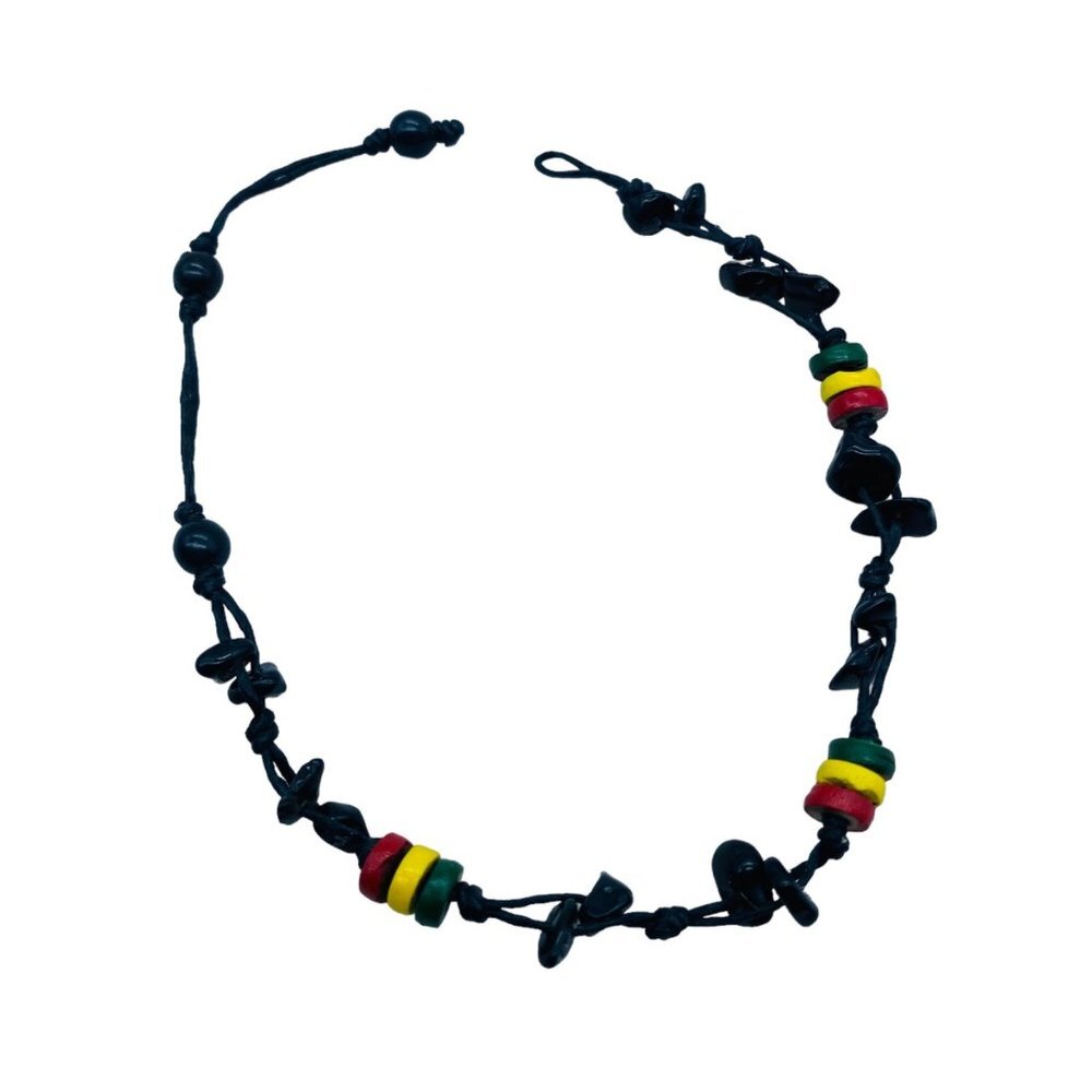 Jamaican Rastafarian Style Beaded Bracelet Black Onyx‎ Color 10.5" Length NWOT